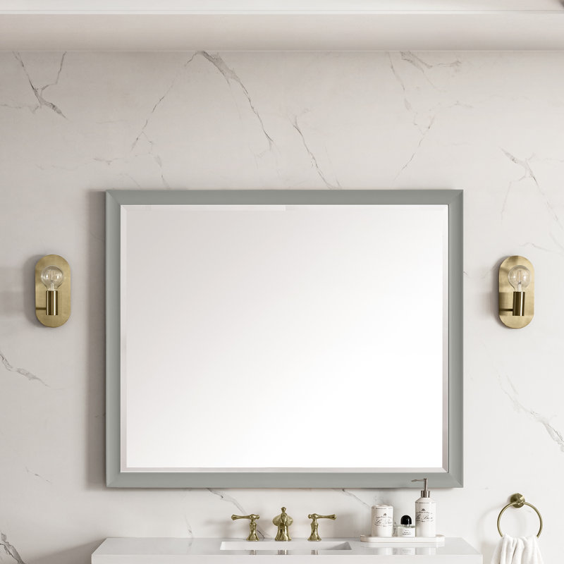 Glenbrooke Solid Wood Beveled Wall Mirror, Urban Gray, 40" x 48"