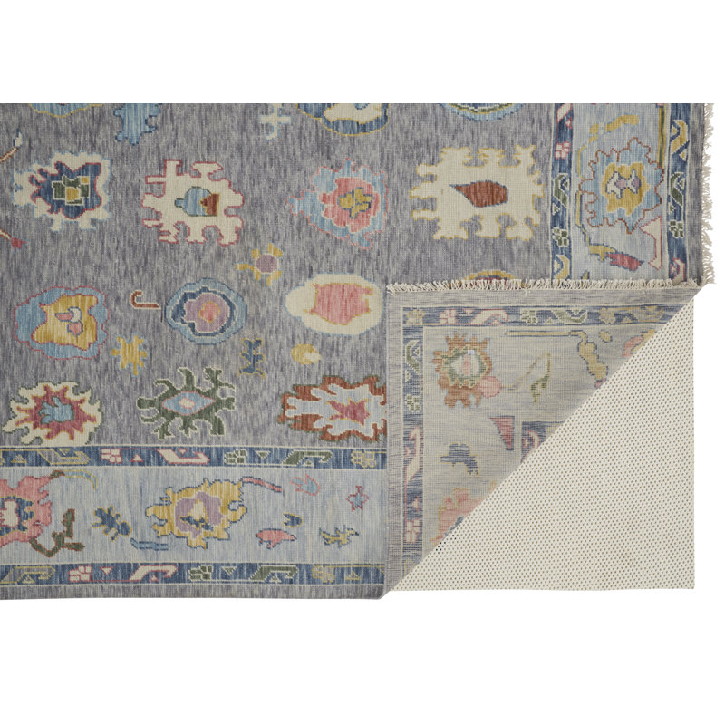 Karina Hand Knotted Wool Ikat Area Rug in Gray/Blue/Rust/Yellow, Rectangle 3'6" x 5'6"