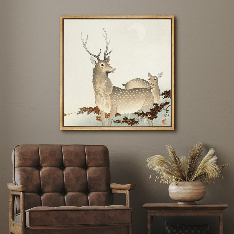 Art rétro de couple de cerfs, photos de la faune de style japonais minimal, impression sur toile encadrée