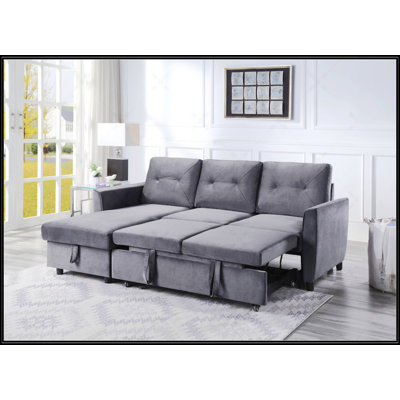 Canapé-lit modulaire réversible en velours gris foncé de 83 po de largeur avec méridienne de rangement Humberto, parfait pour le confort moderne et la gestion de l'espace.