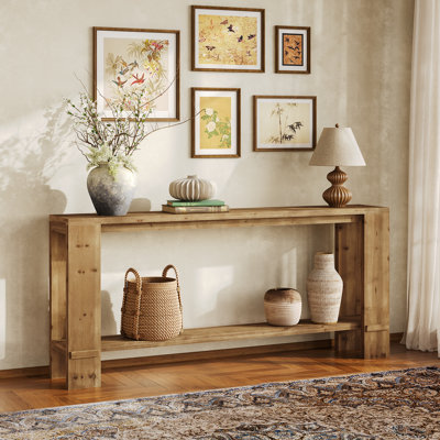 70.9-Inch Extra Long Solid Wood Console Table, Farmhouse Sofa Table Behind Couch, Narrow Entryway Accent Table for Living Room, Hallway, Entrance, Foyer, Light Oak Brown