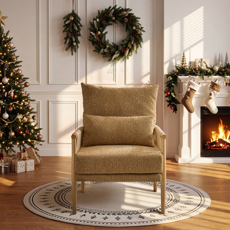 Fauteuil d'appoint en chenille avec coussin, Jaune