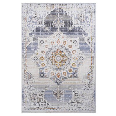 Loom & Collection 8x10 Area Rug - Cream/gold Medallion, Non-shedding, Stain , For Home Interior Decoration Medallion Non-shedding Stain-, Beautifies Living Room, Bedroom, Dining, Office