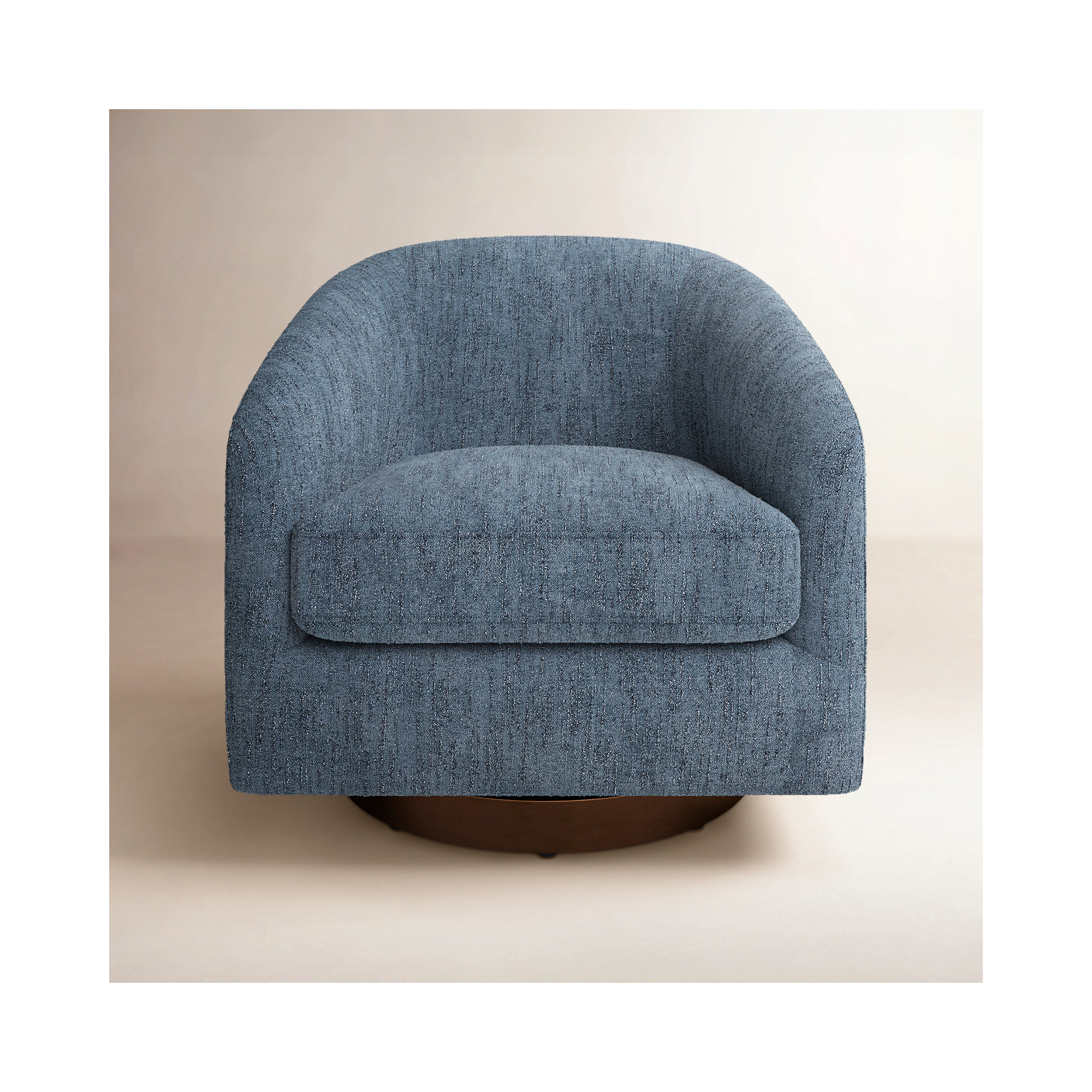 Bennett Upholstered Swivel Barrel Chair, Mellow Steel Blue Boucle