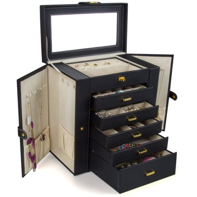 14.2'' H Faux Leather Jewelry Box with Integrated Mirror