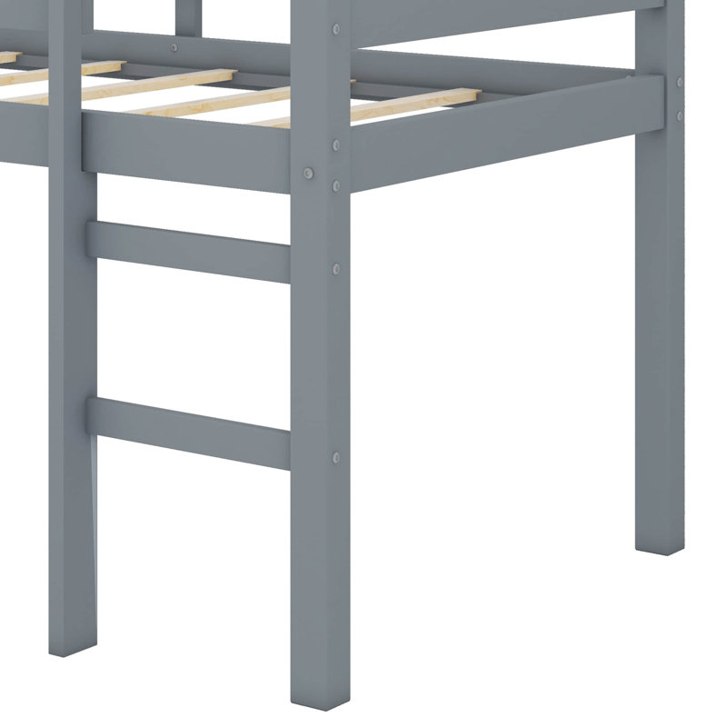 Twin Elevated Loft Bed With Ladder, Reinforced Slat Bed Platform, Gray
