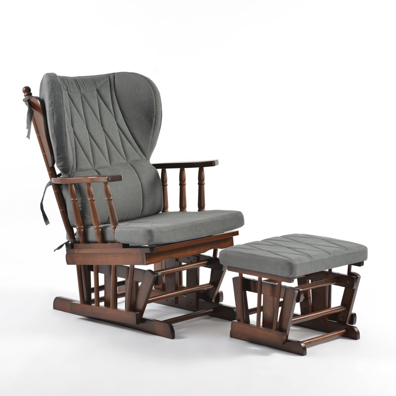 Chaise berçante et repose-pieds Azariyah Konfor, Anthracite, Walnut