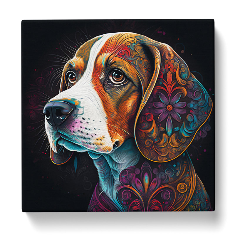 Beagle Paisley Art - Wrapped Canvas - Framed Print, 50cm H x 50cm W x 3cm D