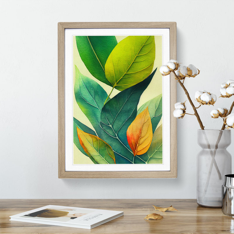 Exceptional Leaves - Wall Art, 46cm H x 34cm W x 2cm D, Oak Framed, White