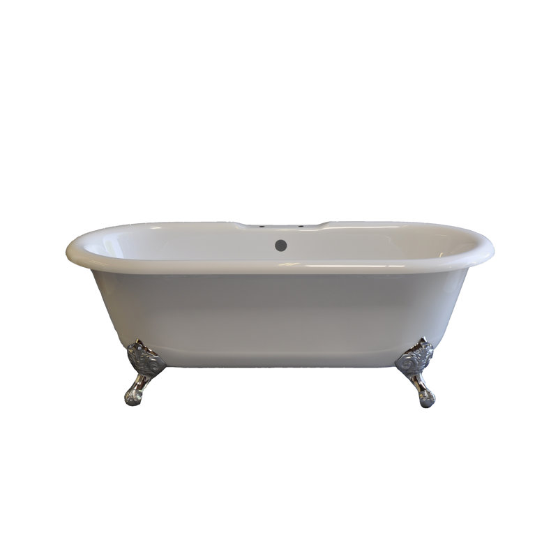 The Arcadia 66-Inch Double Ended Clawfoot Acrylic Soaking Tub without Faucet Holes Strom Living, White