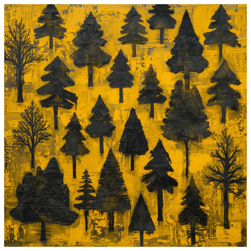 Arbres noirs sur coussins décoratifs jaunes à double face, 18 po x 18 po
