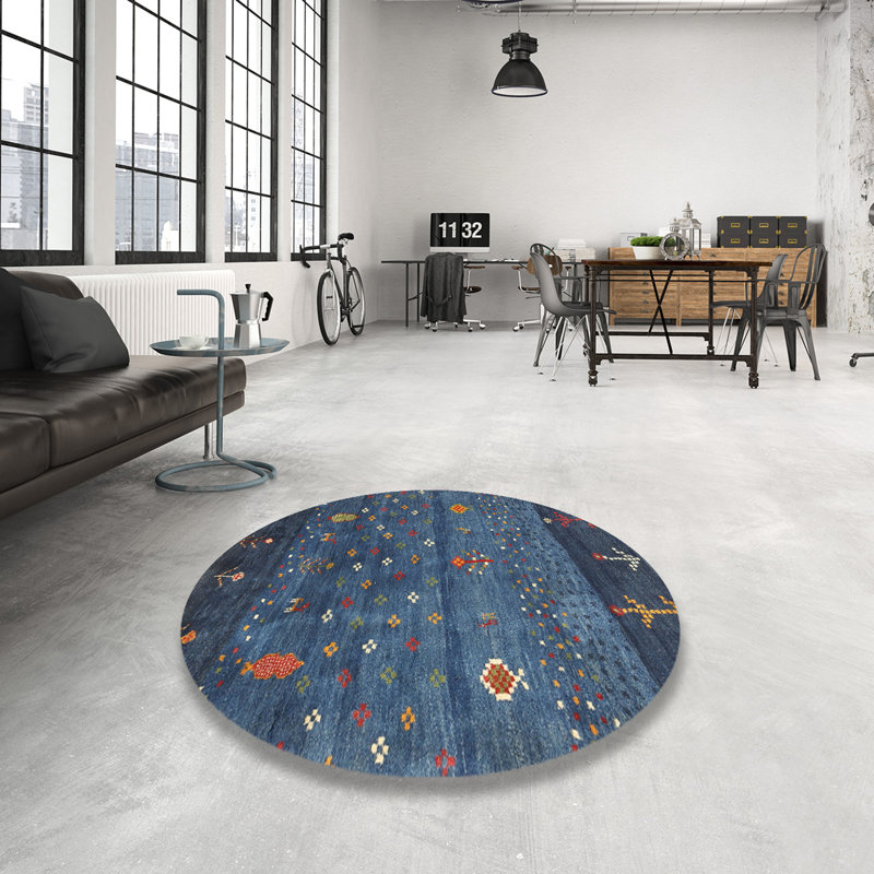 Tapis contemporain gris foncé / bleu marine Whitingham, Rond 3 pi