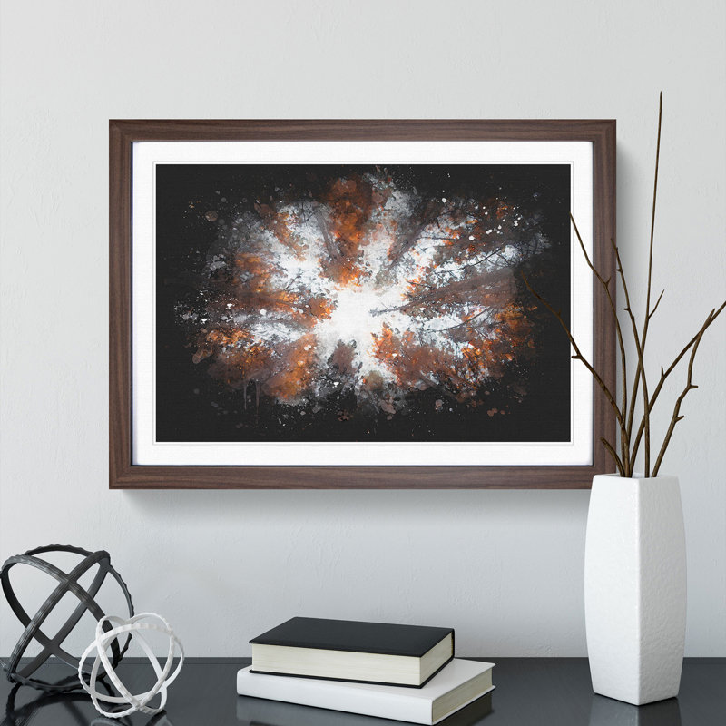 Autumn Forest Reaching Upward Paint Splash - Framed Print, 33cm H x 45cm W x 2cm D, Walnut Framed