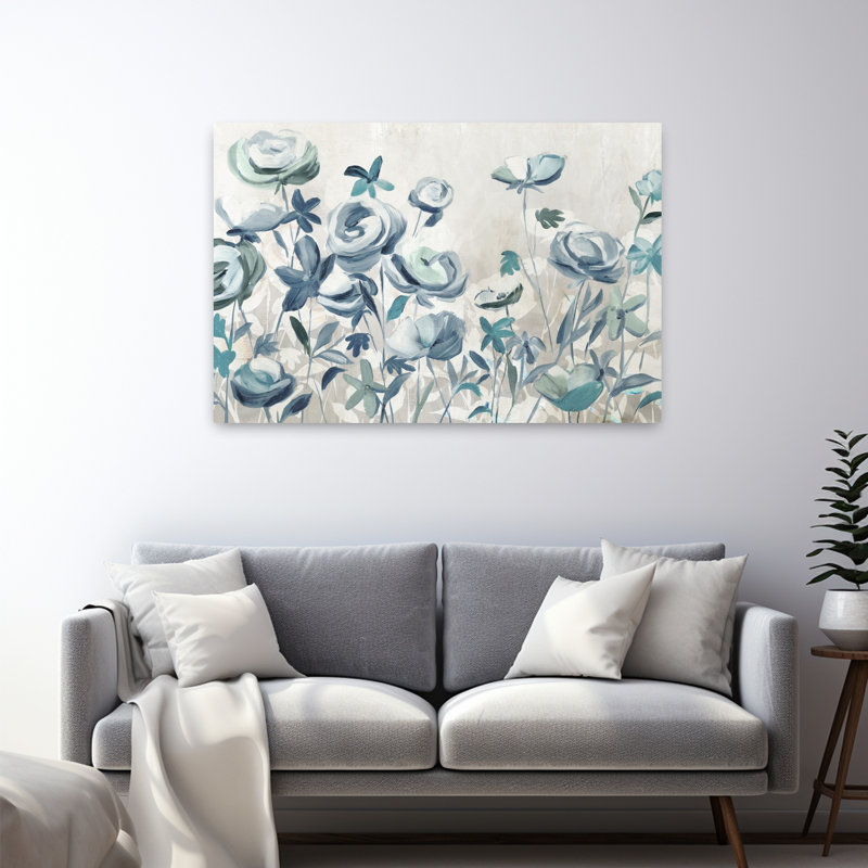 Art contemporain contemporain abstrait délicat, H 32 po x l 48 po