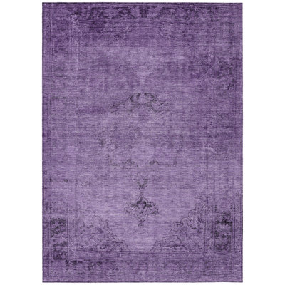 Tapis d'intérieur lavable oriental aubergine 9 pi x 12 pi mauve et lavande