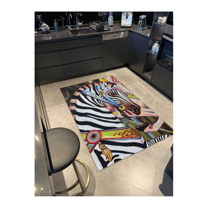 Tapis décoratif à motif de tête de zèbre lavable à la machine, Tapis de couloir 3 pi 3 po x 6 pi 7 po