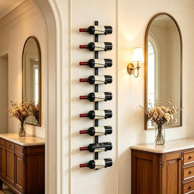 9 Bottle Wall Wine Rack - DIY Detachable Wine Storage Organizer, Wall Mount Used As One or Three, Bottle Display Holder for Kitchen, Pantry, Dining Room, Bar, Cellar