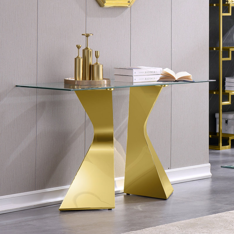 Olmitz 51'' Glass Top Console Table, Gold