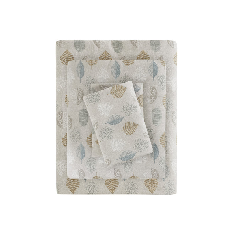Cozy Flannel 100% Cotton Sheet Set, King Sheet Set with 2 Pillowcases, Multi Leaves