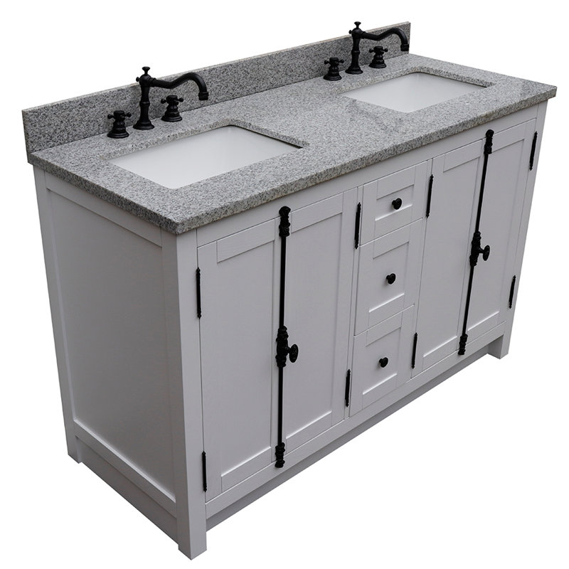Ensemble de meuble-lavabo double 55 po Keesha, Granite, Blanc pur, Noir
