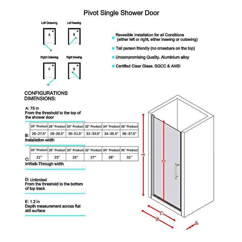 Pivot Single Swing Shower Door