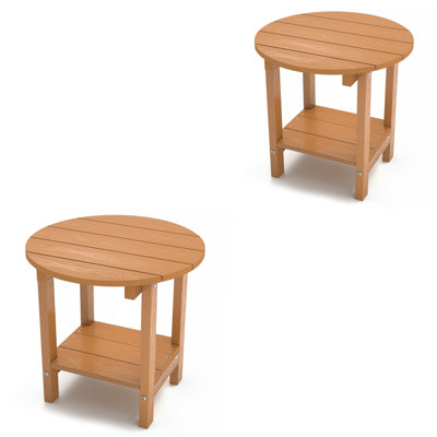 Round Outdoor Side Table Adirondack Plastic/Resin Patio Side Table Weather Resistant End Table With Storage Shelf(Set Of Two)