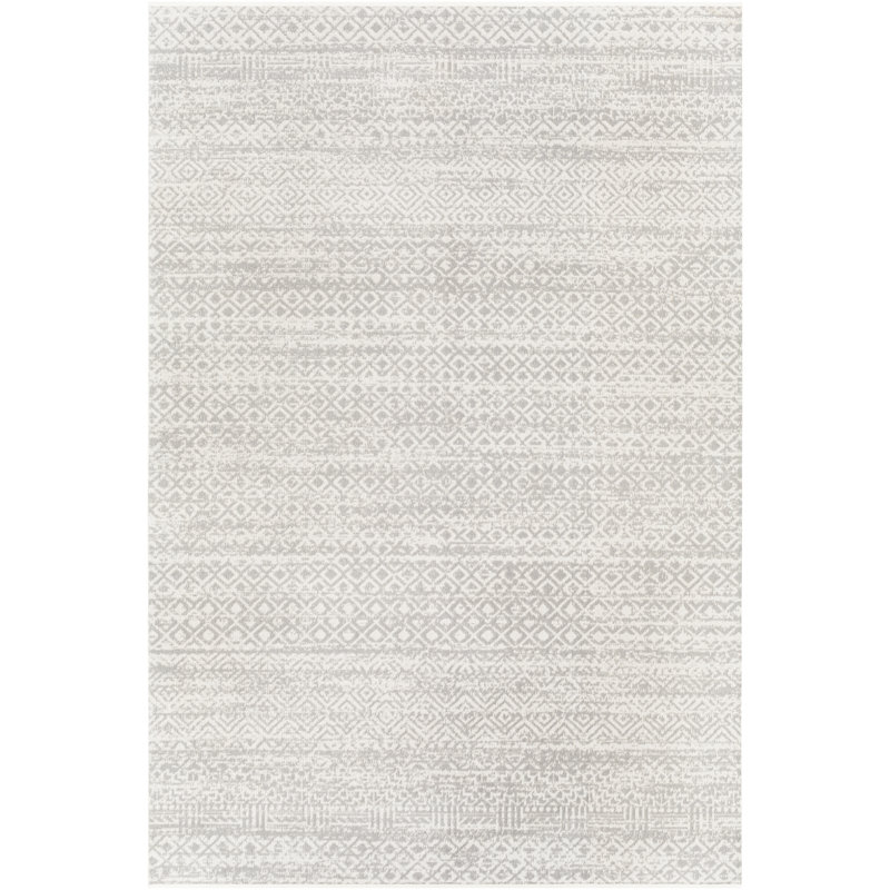 Swampscott Machine Washable Geometric Grey/Light Grey Area Rug, Rectangle 7'10" x 10'