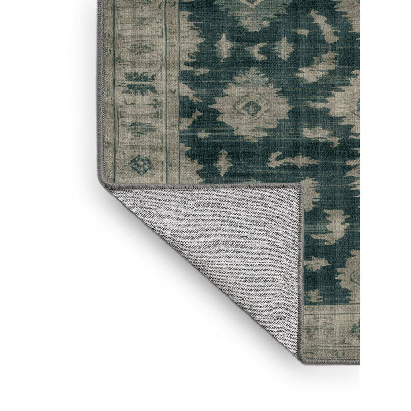 Machine Washable Overdyed Green Area Rug, Square 3'
