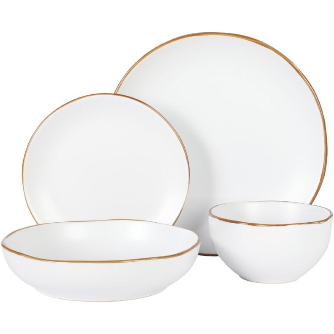 Gibson Home Hazeltine 16 Piece Plates and Bowls Dishes Stoneware Dinnerware Set Gibson Home 
