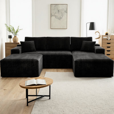 Canapé modulaire modulaire en forme de U, canapé en velours côtelé moelleux 3 pièces avec repose-pieds et méridienne pour le salon, aucun assemblage requis, livraison compressée, conception combinée gratuite