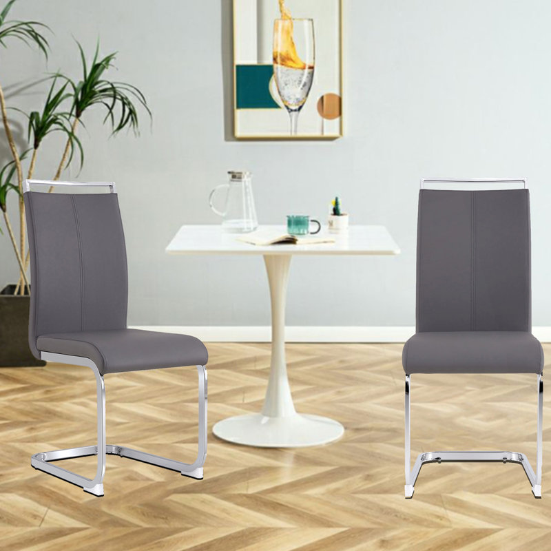 Chaise de cuisine moderne, ensemble de 2 chaises d'appoint rembourrées à haut dossier avec pieds en tube de métal en forme de C, chaise de cuisine