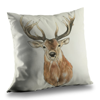 Front Deer Portrait Poly Twill Throw Pillow | Home Decor – Poly Twill Throw Pillow with Insert, Double-Sided Print