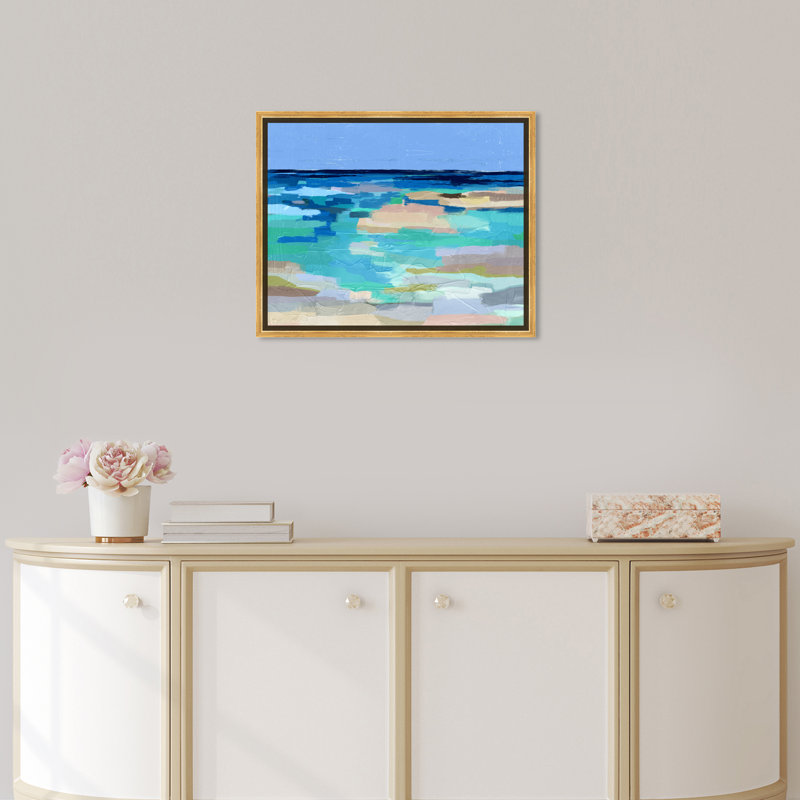 «Abstract Sea Beach Coastal Blue», cadre photo, H 16 po x l 20 po x P 1,75 po, Cadre flottant doré