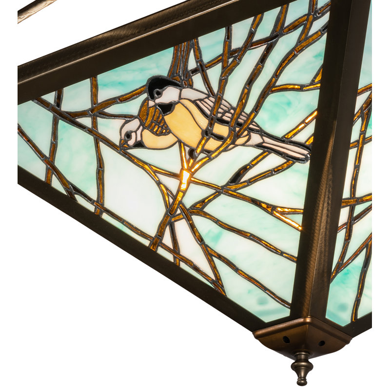Backyard Friends 4-Light Antique Copper LED Semi Flush Mount with Blue Beige Glass