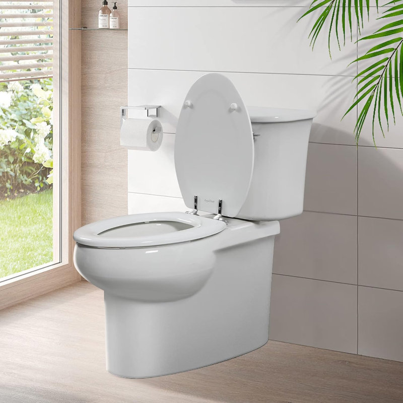 Elongated White Wood Toilet Seat - Durable & Easy Install, White