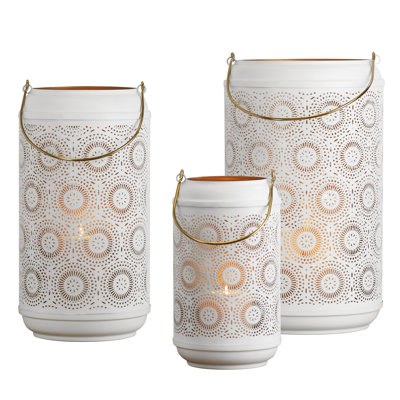 Safir Medallion Metal Cutout Lantern Candle Holders (Set of 3)