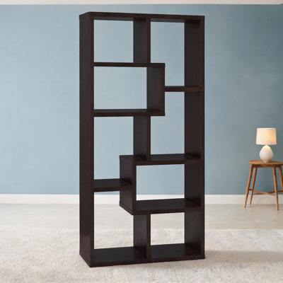 Grande bibliothèque verticale à 10 tablettes pour le rangement de salon et de bureau à finition cappuccino