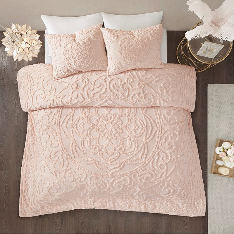 Ensemble d'édredon 3 pièces en médaillon en chenille de coton capitonné pour très grand / très grand californien et style bohème, toutes saisons, certifié OEKO-TEX