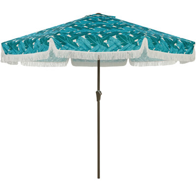9 FT Fringe Umbrella with Crank & Tilt, 8 Fiberglass Ribs, 1.5" Steel Pole