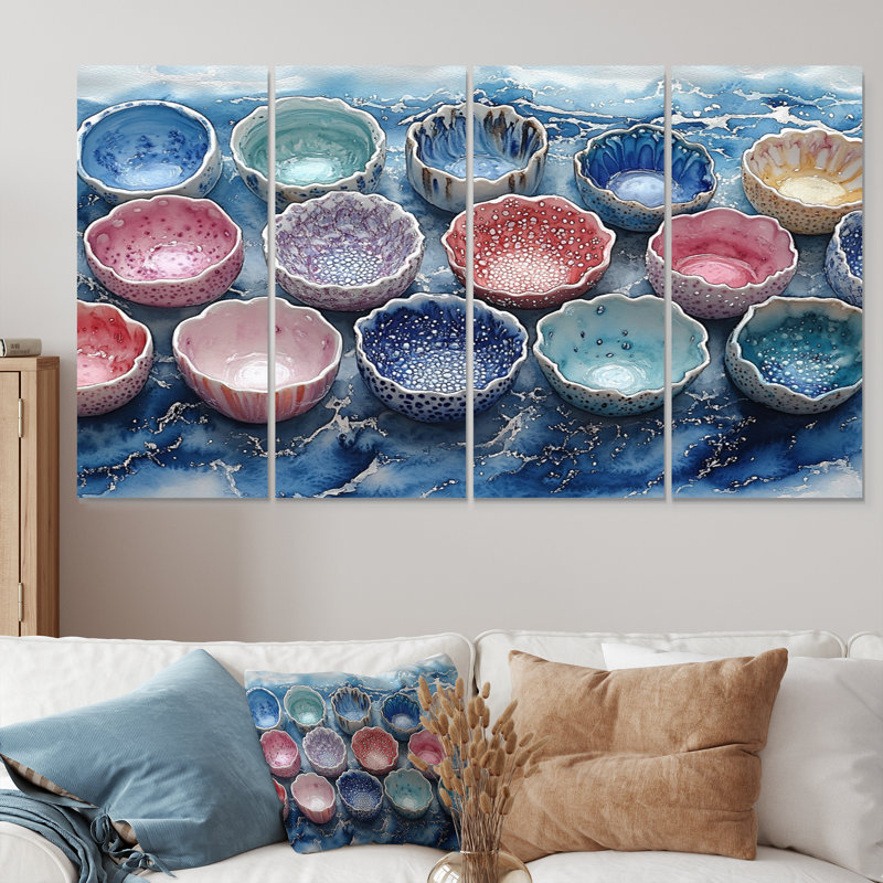 Ensemble de salon de plage en poterie rose et bleu I, H 32 po x l 64 po