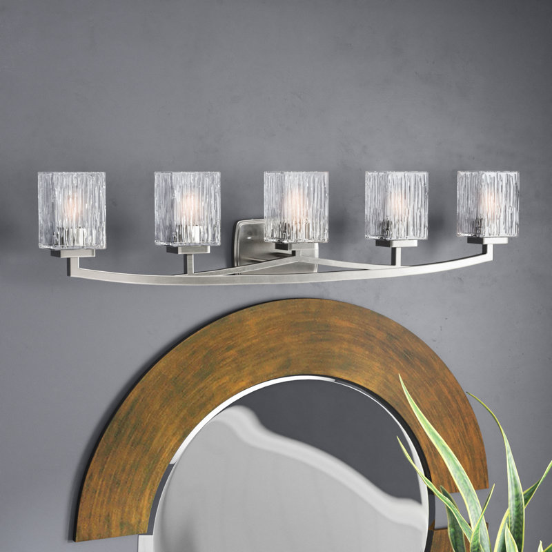 Vandoren 5-Light Dimmable Vanity Light with Chiseled Glass Shades, Brushed Nickel