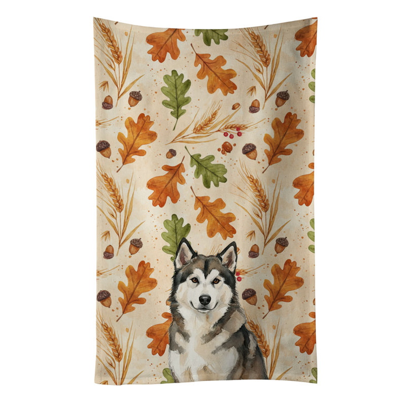 Sable and White Alaskan Malamute Heirloom Fall Kitchen Towel, Sable and White Alaskan Malamute