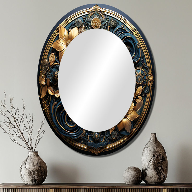 Miroir mural ovale doré et bleu sarcelle, 40 po x 30 po