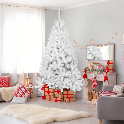 Arbre de Noël blanc 8 pi avec fil mémoire, arbre en PVC artificiel à charnière, arbre de Noël à assemblage facile pour les décorations intérieures (ornements non inclus)