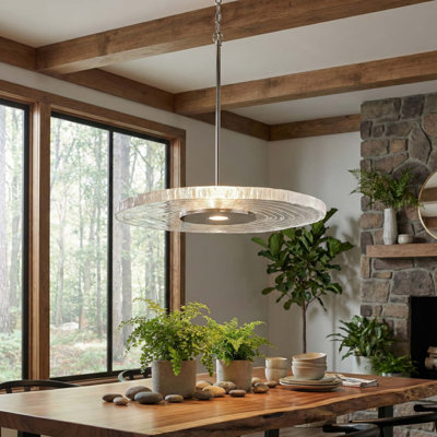  Luminwood Integrated LED 24in Pendant in Polished Nickel with Wood-Pressed Clear Resin