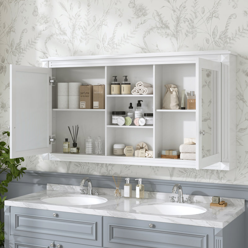 Armoire de rangement murale 2 en 1 avec tablettes réglables, Blanc