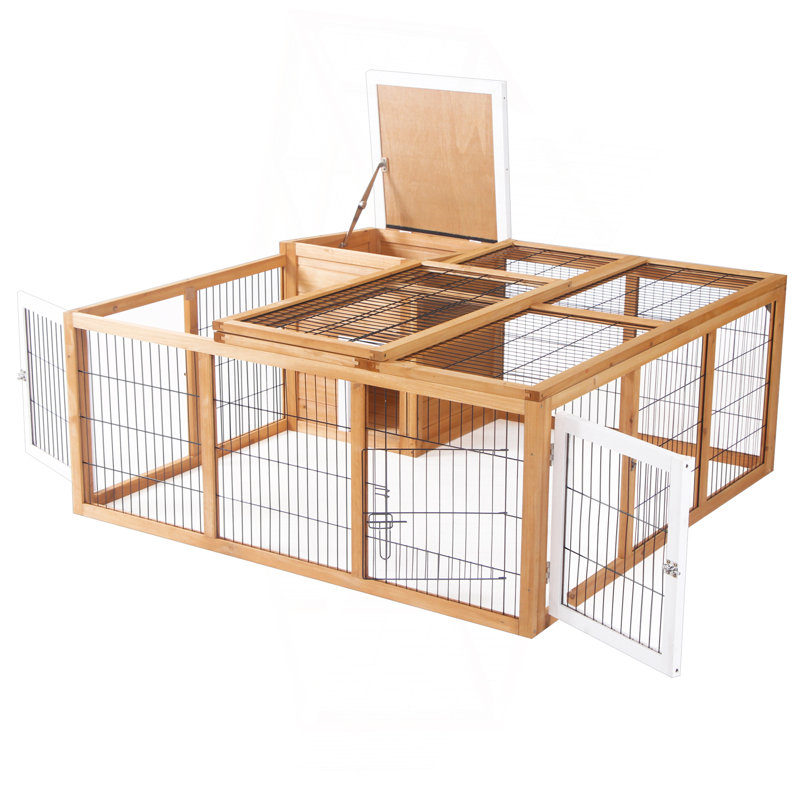 Cage à lapin avec cage principale rabattable, cage à cochon d'Inde pour petits animaux avec trois portes d'aération, naturel