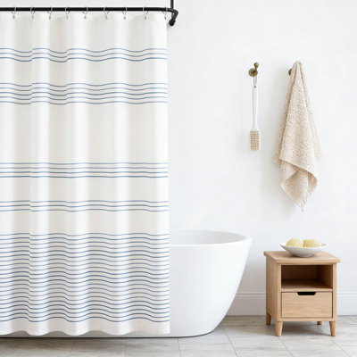 Ensemble de rideau de douche Modern Farmhouse, rideau de salle de bain en tissu imperméable rayé avec crochets, lavable à la machine