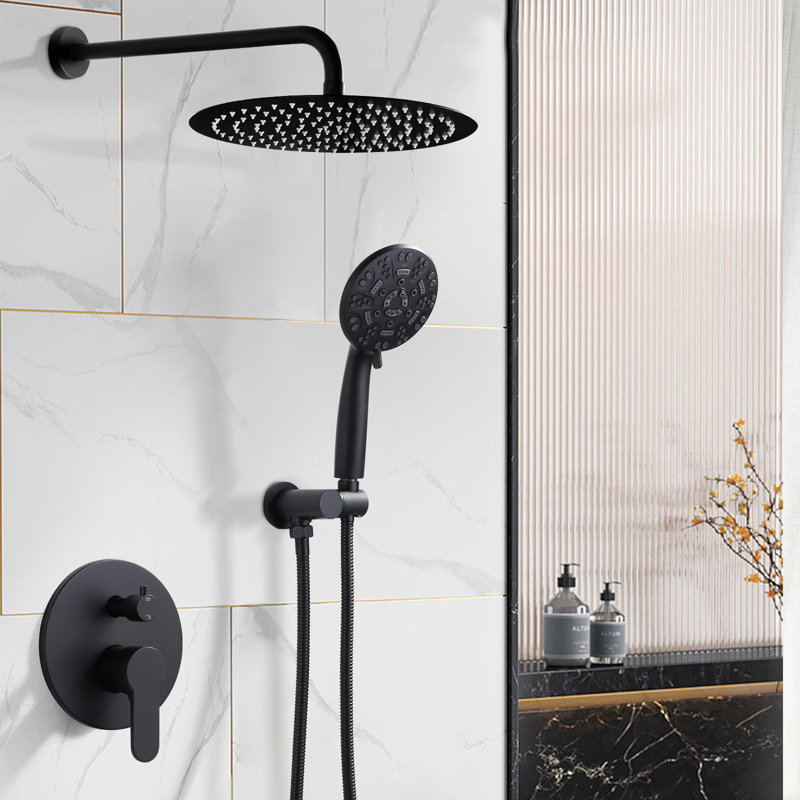 9-Spray Patterns With 1.8 Gpm 12 In. Wall Mount Shower System With Two Showerhead, Black