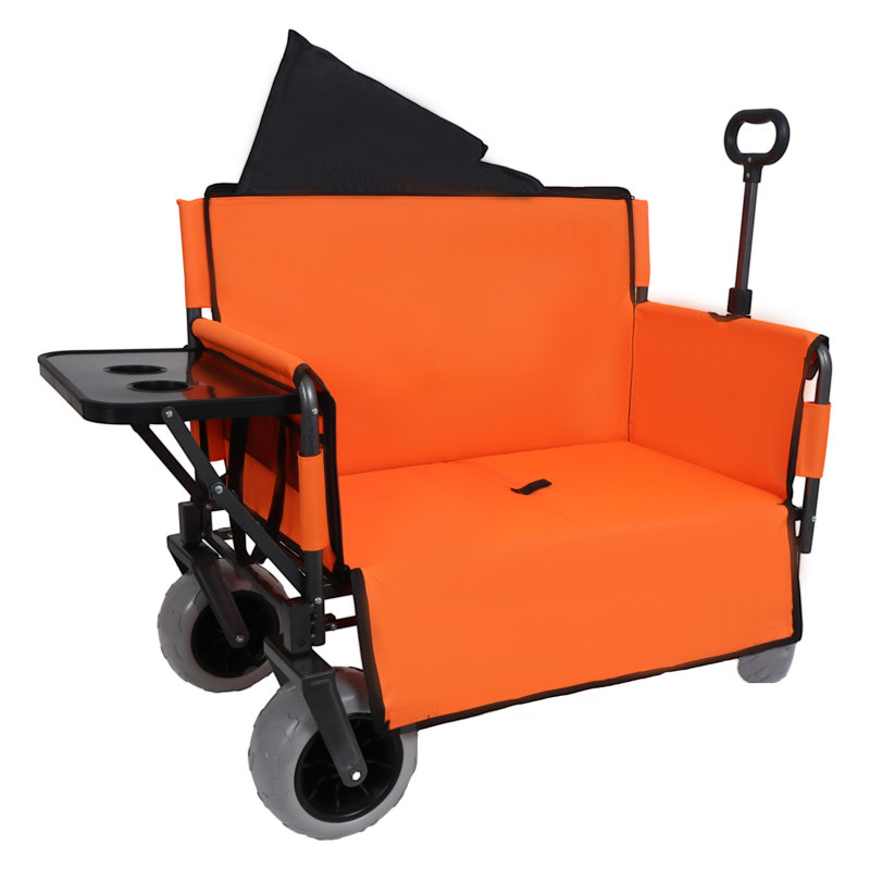 Chariot de chariot pliant robuste avec banc et table arrière - Pneus de plage tout-terrain d'une capacité de 500 lb, Oui